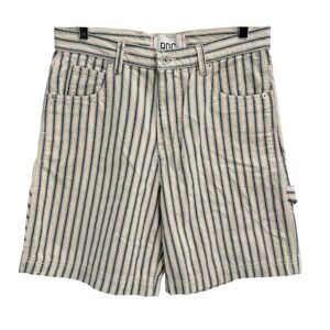 BDG Railroad Stripe Canvas Carpenter Shorts Mens 30 Blue Cream Urban Outfitters